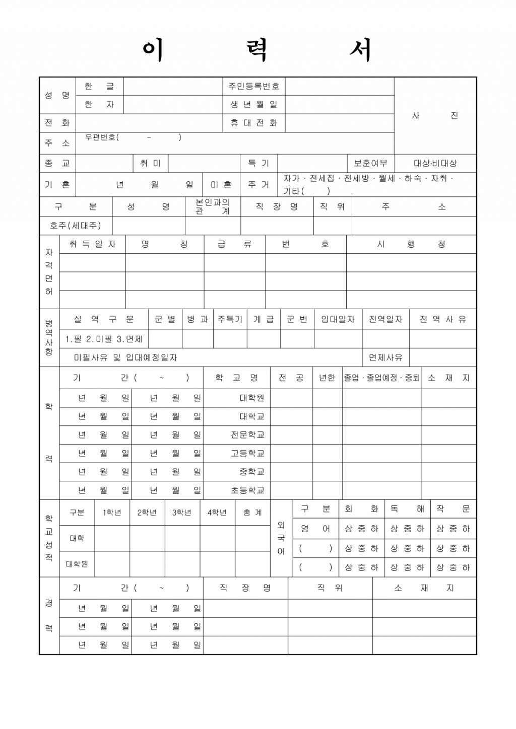  이력서(기본양식) 